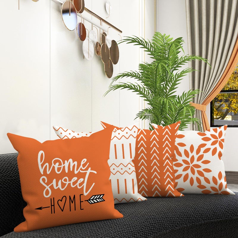 YCOLL Fall Pillow Covers 18x18 Set of 4, Modern Sofa Throw Pillow Cover for Fall Decor, Decorative Outdoor Linen Fabric Pillow Case for Couch Bed Car, Orange - Image 3